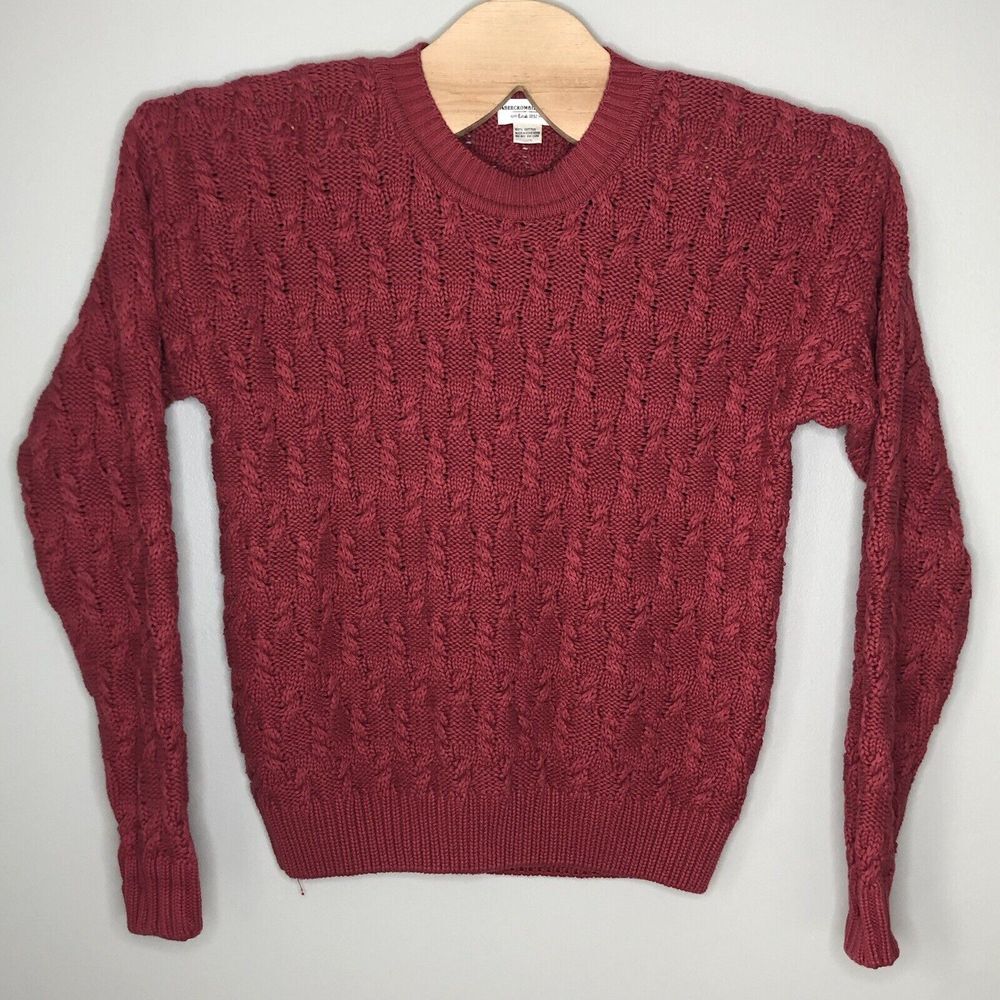 Ambercrombie & Fitch Women's Medium Red Chunky Cable Knit Crew Neck Sweater VTG
